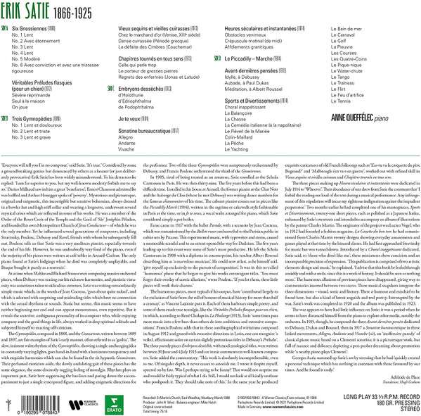 Erik Satie, Anne Queffélec – 3 Gymnopédies, 6 Gnossiennes &amp; other Piano works (2LP)